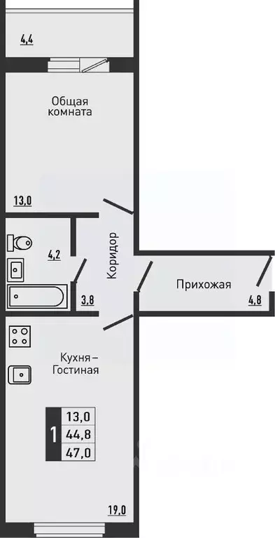 1-к кв. Орловская область, Орловский район, д. Жилина ул. Садовая, 2к1 ... - Фото 0