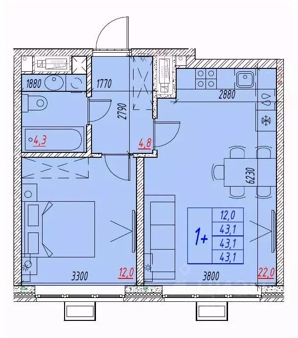 2-к кв. Астраханская область, Астрахань ул. Бэра, 29 (43.1 м) - Фото 1