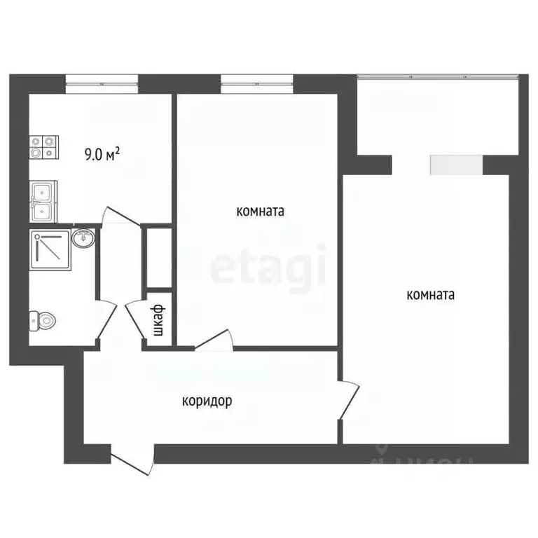 2-к кв. Ямало-Ненецкий АО, Новый Уренгой Молодежная ул., 9А (42.2 м) - Фото 2