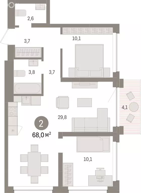 2-комнатная квартира: Тюмень, Урайская улица (67.97 м) - Фото 1