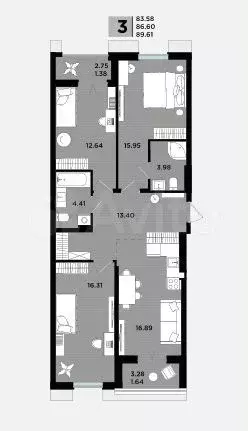 3-к. квартира, 89,6 м, 5/5 эт. - Фото 1