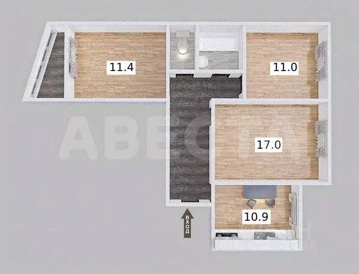 3-к кв. Омская область, Омск ул. Туполева, 3 (62.9 м) - Фото 2