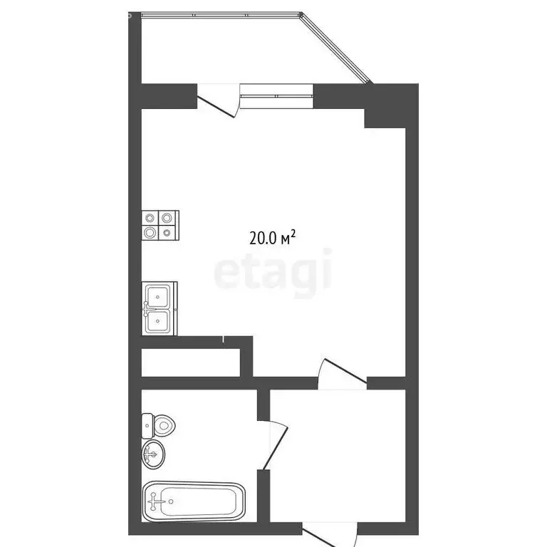 Квартира-студия: Тобольск, 15-й микрорайон, 22 (28.6 м) - Фото 1