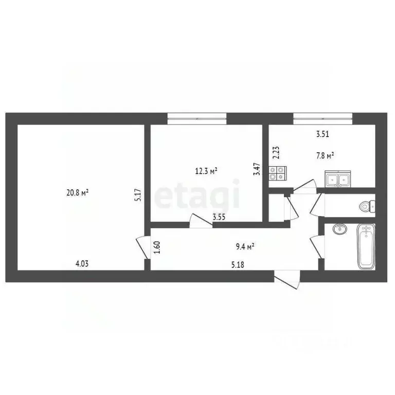 2-к кв. Санкт-Петербург ул. Есенина, 32К2 (46.3 м) - Фото 1