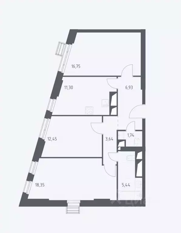 3-к кв. Московская область, Красногорск ул. Тенистых Аллей, 1к1 (76.6 ... - Фото 2