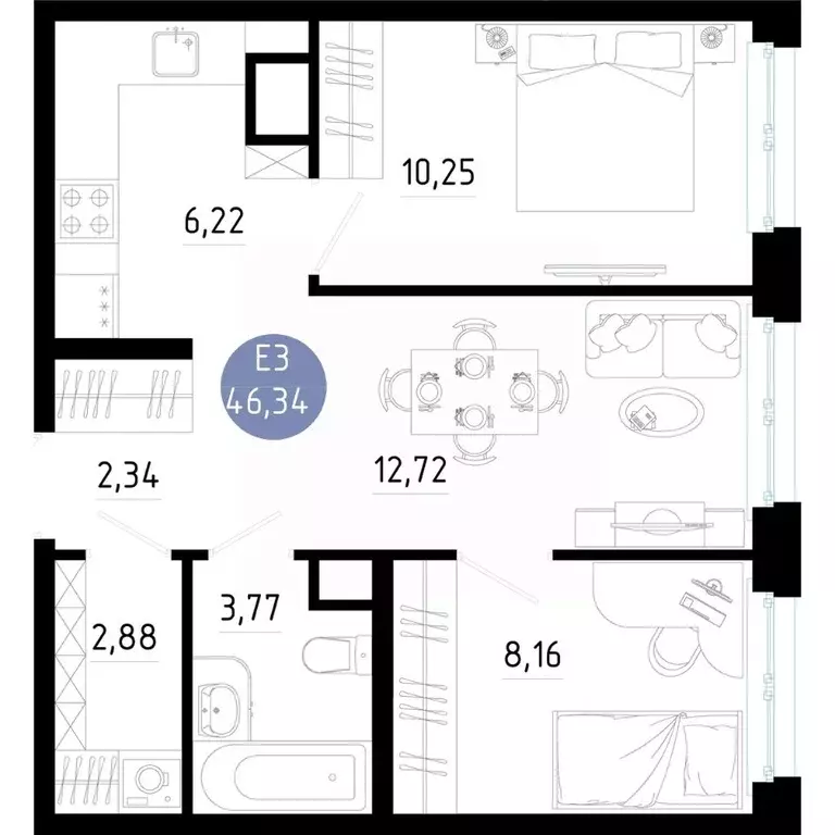 2-к кв. Рязанская область, Рязань 9-10-й кв-л,  (46.34 м) - Фото 1