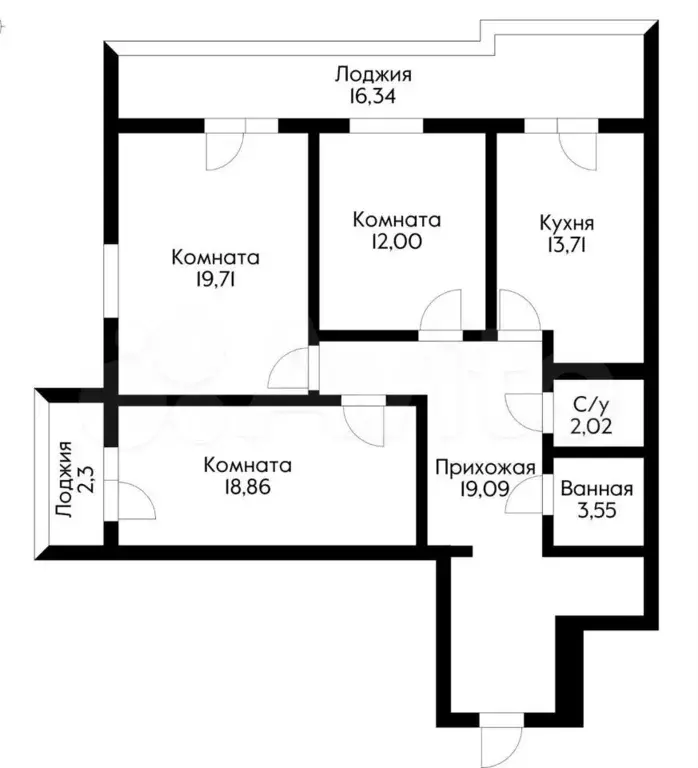 3-к. квартира, 89,9 м, 3/9 эт. - Фото 0