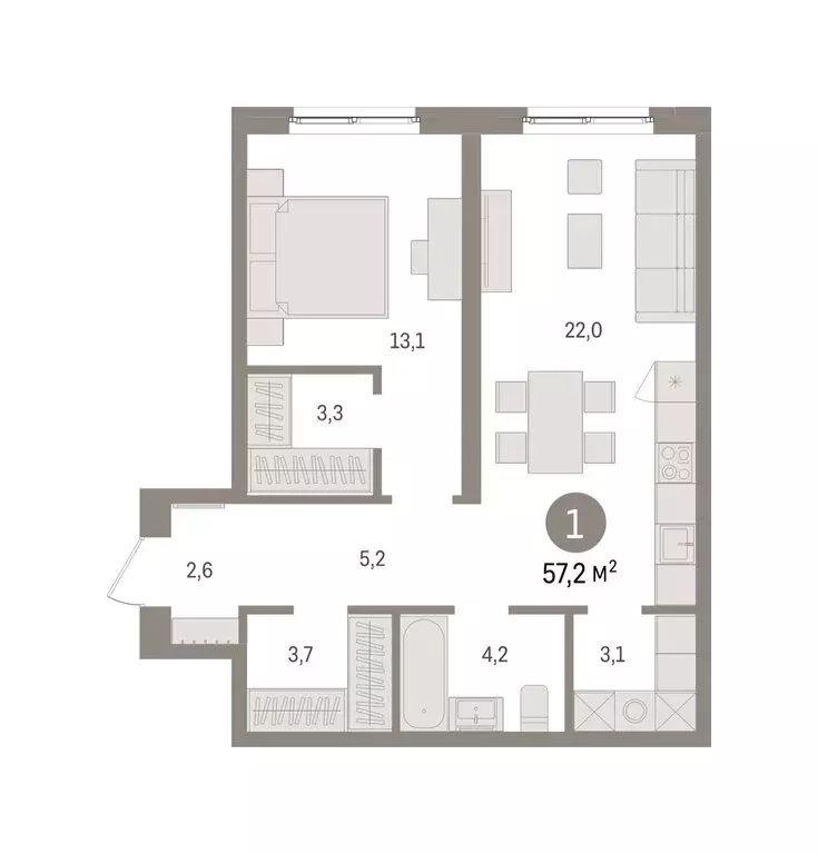 1-комнатная квартира: Екатеринбург, Торфяной переулок, 10 (57.2 м) - Фото 2