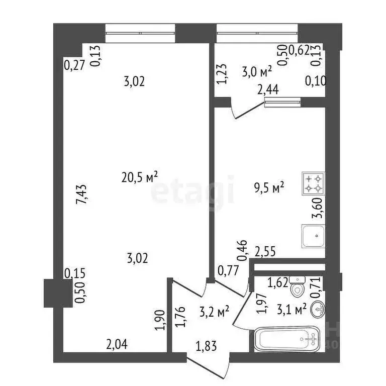 1-к кв. Башкортостан, Уфа ул. Шмидта, 41 (38.0 м) - Фото 1