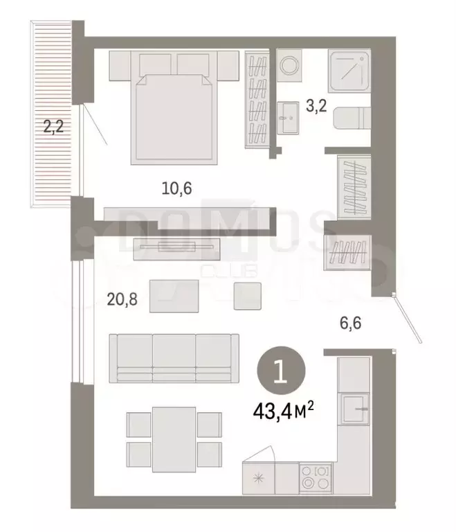 1-к. квартира, 40,8 м, 5/8 эт. - Фото 0