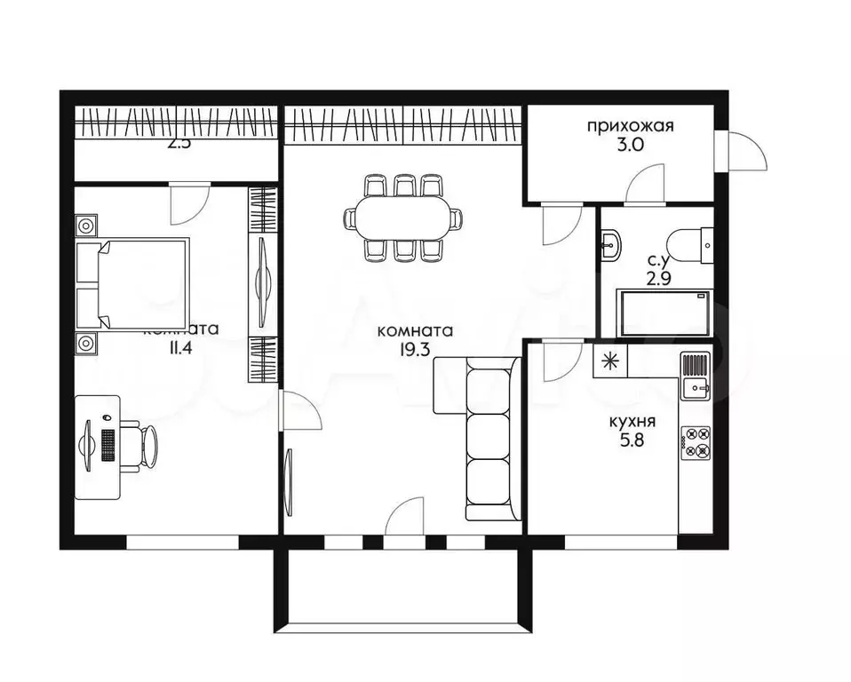 2-к. квартира, 45 м, 3/5 эт. - Фото 0