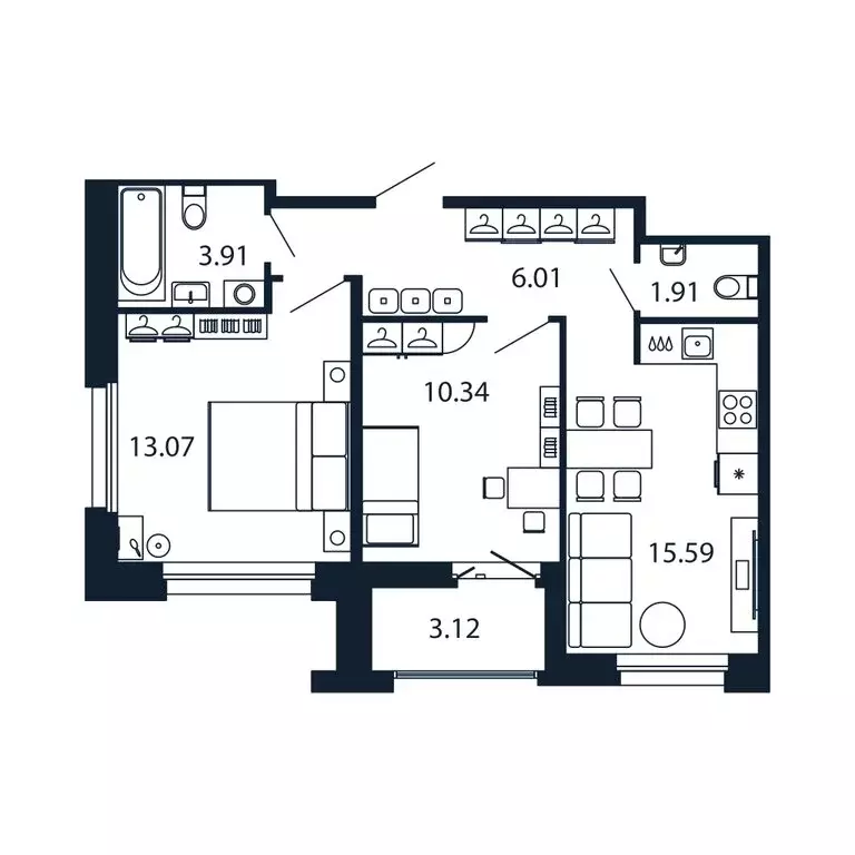 2-комнатная квартира: Новоселье, Центральная улица, 30к1 (50.4 м) - Фото 1
