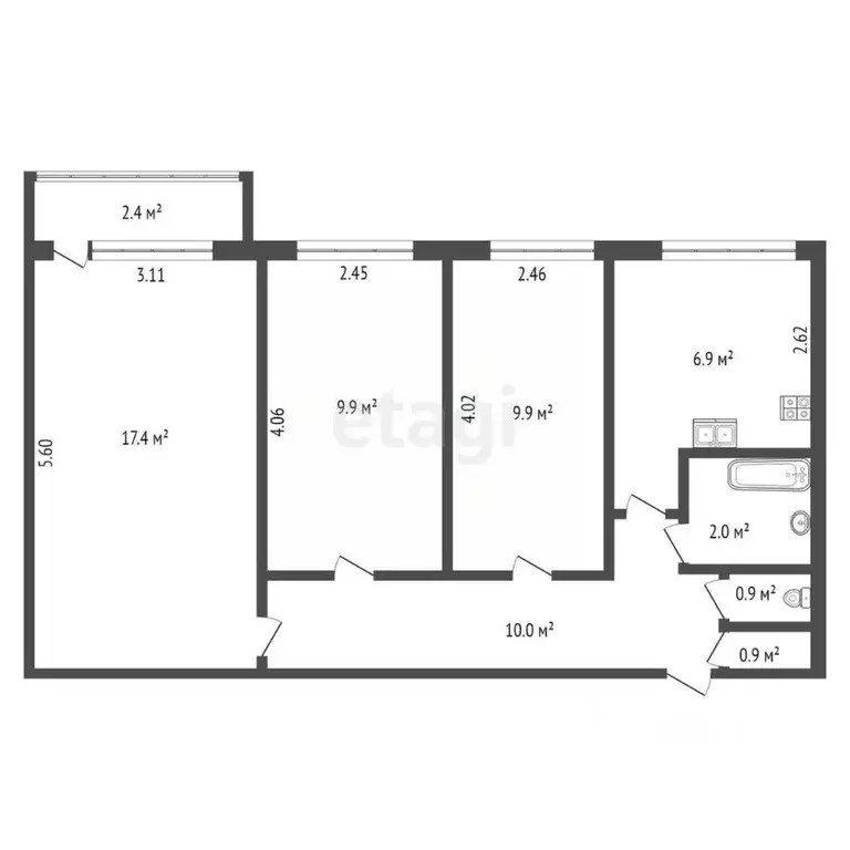 3-к кв. Санкт-Петербург Ленская ул., 4к3А (57.9 м) - Фото 1