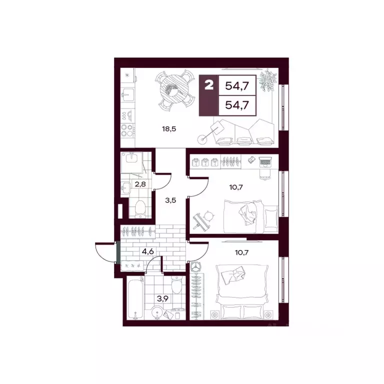 2-к кв. Тюменская область, Тюменский муниципальный округ, д. Дударева ... - Фото 1