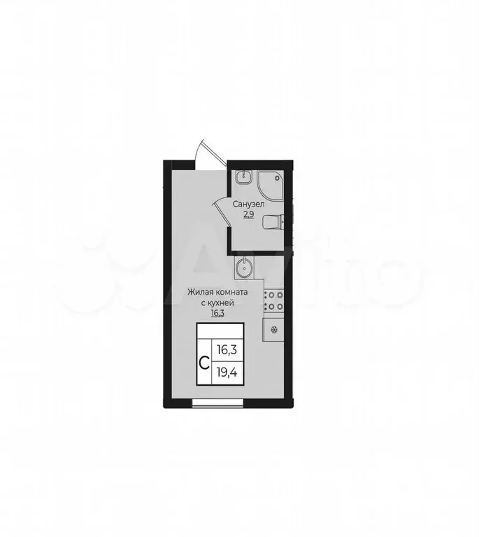 Квартира-студия, 19,4 м, 7/7 эт. - Фото 1