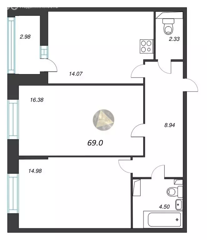 2-комнатная квартира: Санкт-Петербург, Среднерогатская улица, 11к2 (69 ... - Фото 1
