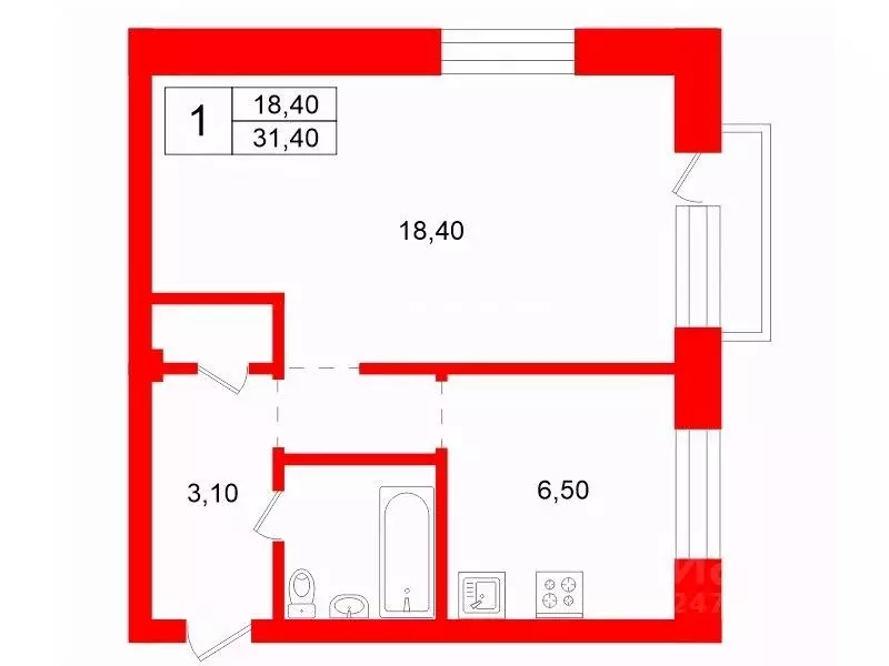1-к кв. Санкт-Петербург Новочеркасский просп., 30 (31.4 м) - Фото 2