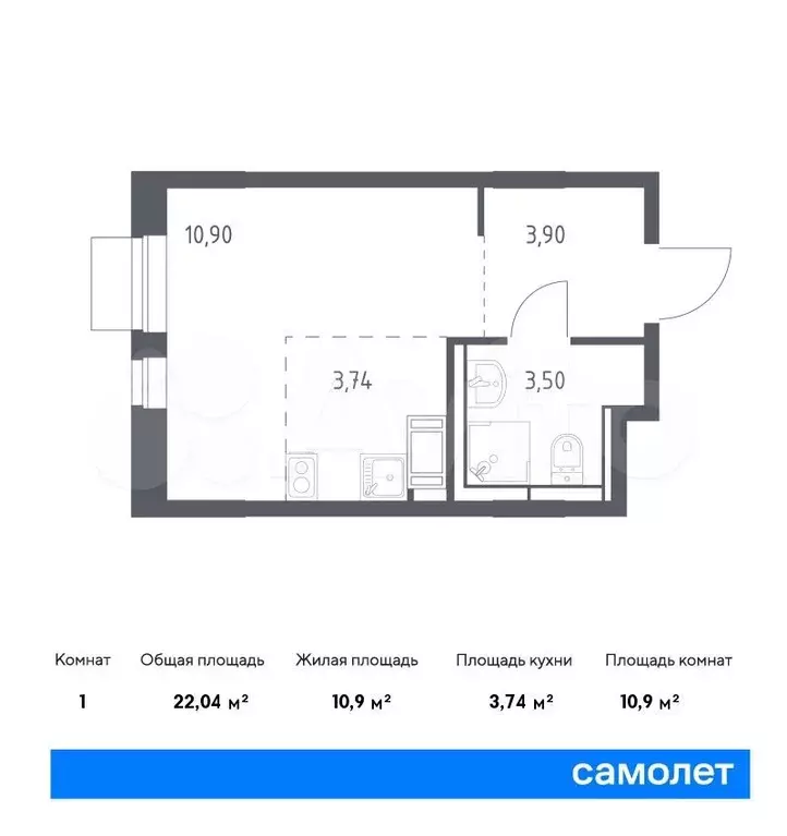 Квартира-студия, 22м, 11/12эт. - Фото 0