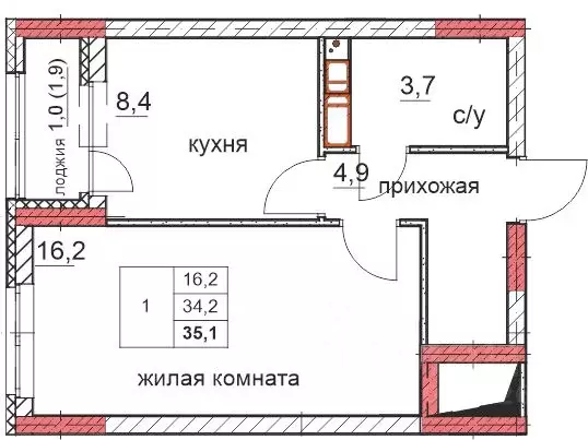 1-к кв. Нижегородская область, Дзержинск Комсомольский мкр,  (35.1 м) - Фото 0