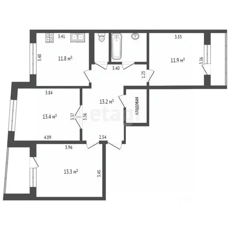 3-к кв. Ханты-Мансийский АО, Когалым Комсомольская ул., 10А (72.8 м) - Фото 0