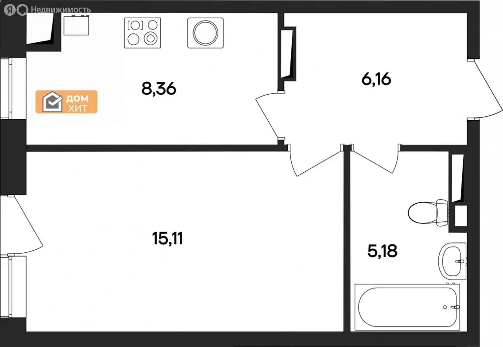 1-комнатная квартира: Заозёрное, улица Аллея Дружбы, 2Д (34.81 м) - Фото 1