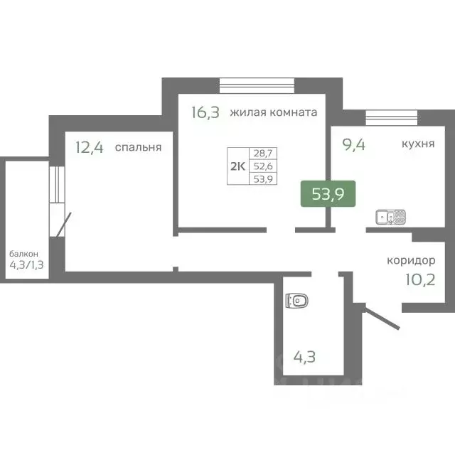 2-к кв. Красноярский край, Красноярск Норильская ул., с2 (53.9 м) - Фото 0
