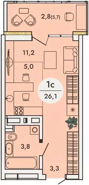 Студия Пермский край, д. Кондратово ул. Камская, 8А (26.1 м) - Фото 1