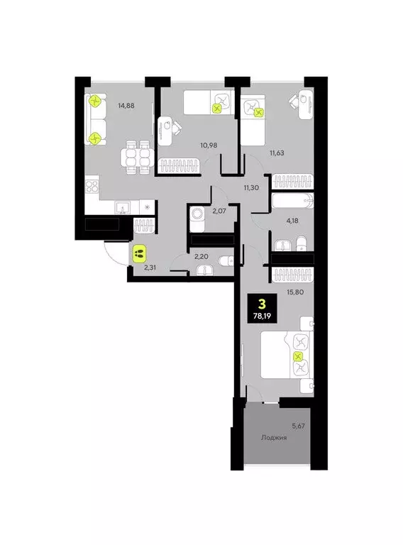 3-комнатная квартира: Тюмень, улица Андрея Приказнова, 7 (78.19 м) - Фото 0