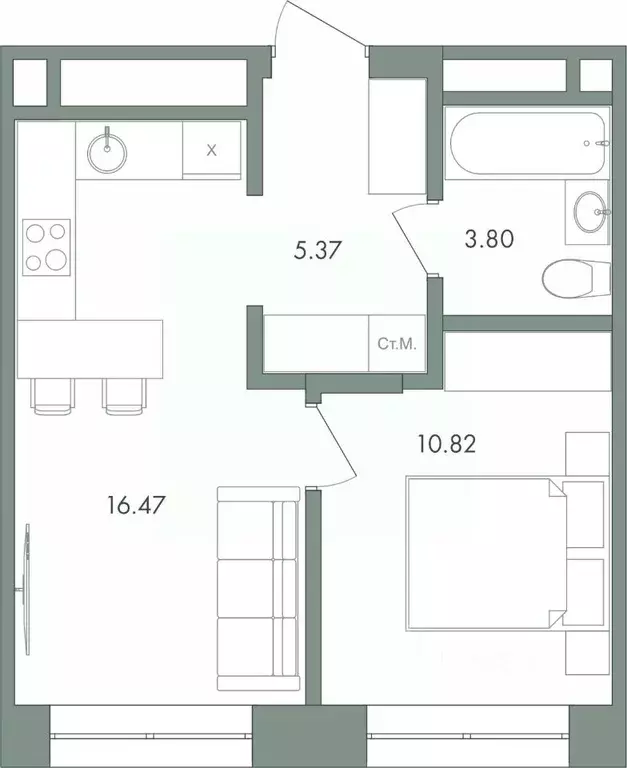 1-к кв. Ханты-Мансийский АО, Сургут ул. Крылова (36.46 м) - Фото 0