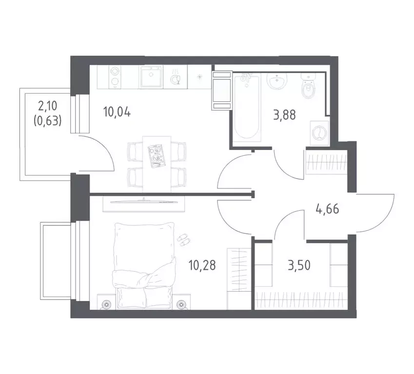 1-комнатная квартира: посёлок городского типа Мирный, улица Академика ... - Фото 1