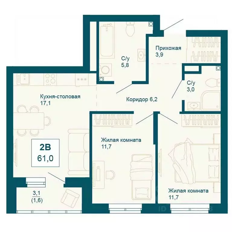 2-к кв. Свердловская область, Екатеринбург ул. 8 Марта, 197 (61.0 м) - Фото 0