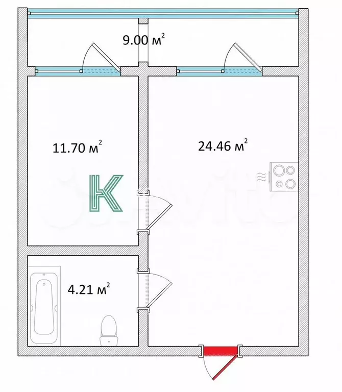 1-к. квартира, 49,3 м, 7/18 эт. - Фото 0