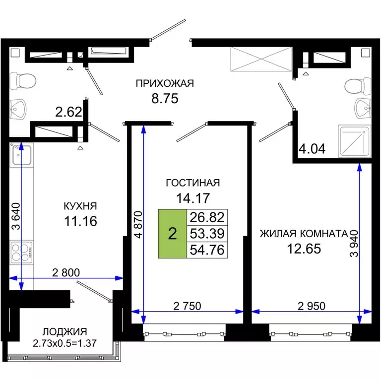 2-комнатная квартира: Ростов-на-Дону, квартал Нефтекачка (54.76 м) - Фото 0