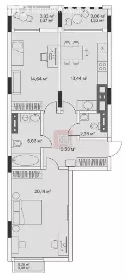 2-комнатная квартира: посёлок Малое Исаково, Первая улица, 1к3 (70.9 ... - Фото 1