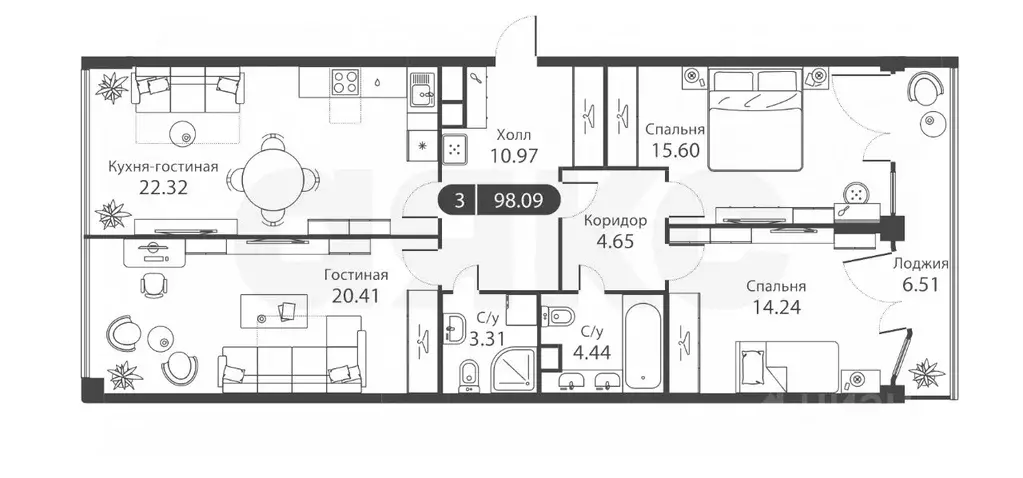 3-к кв. Москва ул. Годовикова, 11к2 (93.0 м) - Фото 1