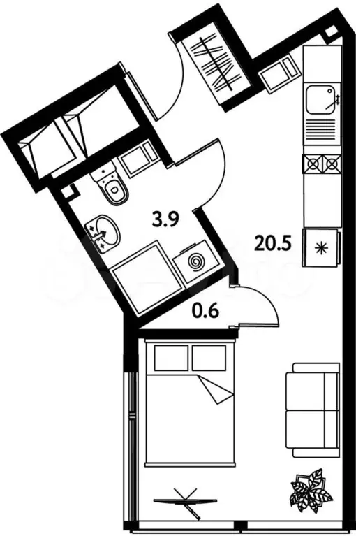 Апартаменты-студия, 24,4 м, 4/10 эт. - Фото 0