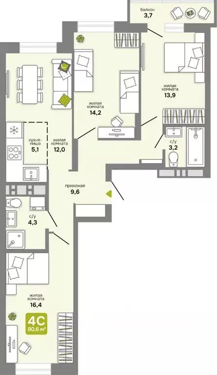 4-к кв. Новосибирская область, Новосибирск 68-й кв-л,  (79.8 м) - Фото 0