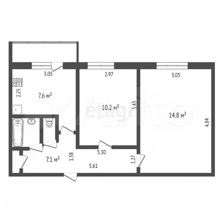 2-к. квартира, 48 м, 7/9 эт. - Фото 0
