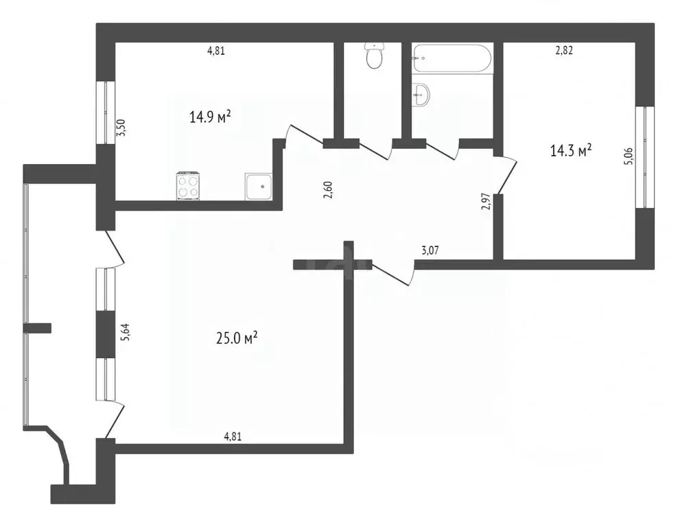 2-к кв. Тюменская область, Тюменский муниципальный округ, с. Каскара ... - Фото 2