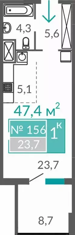 Продаётся 1-к квартира, 47.4 м - Фото 0