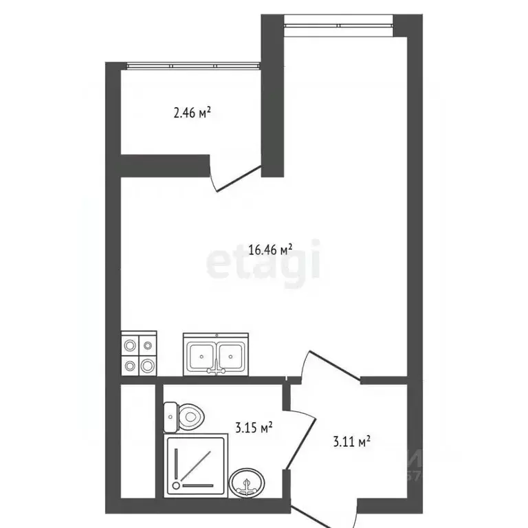 Студия Санкт-Петербург 1-й Предпортовый проезд, 1с1 (24.4 м) - Фото 2