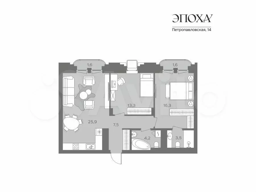 3-к. квартира, 74,1 м, 4/6 эт. - Фото 1