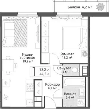 1-комнатная квартира: Санкт-Петербург, Актёрский проезд, 2к2 (44.2 м) - Фото 1