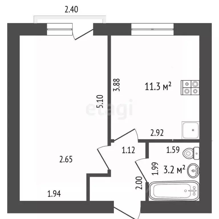 1-к кв. Самарская область, Самара бул. Ивана Финютина, 17 (32.9 м) - Фото 1