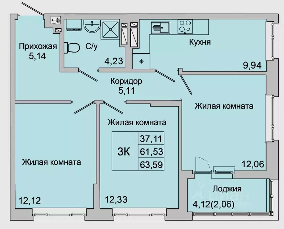 3-к кв. Ростовская область, Батайск ул. Булгакова, 11 (63.59 м) - Фото 0