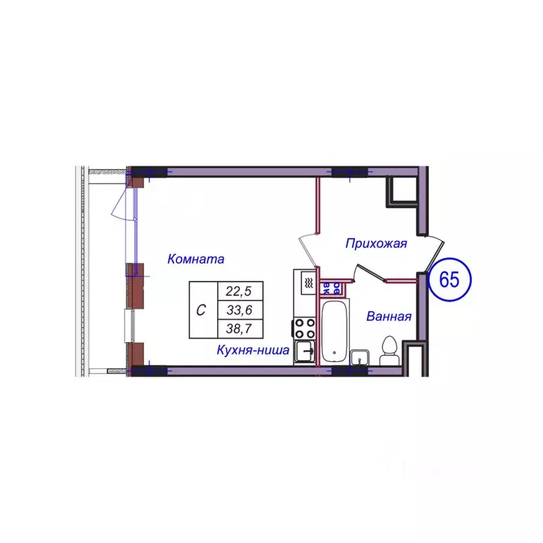 Студия Калининградская область, Светлогорск Балтийская ул. (38.7 м) - Фото 1