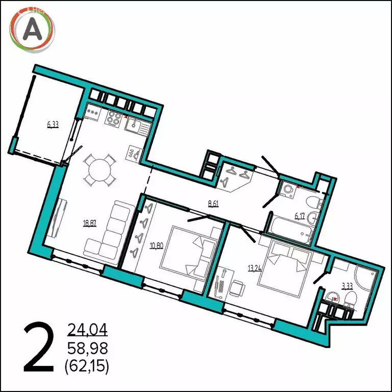 2-комнатная квартира: Брянск, Бежицкая улица, 21Б (62.15 м) - Фото 0