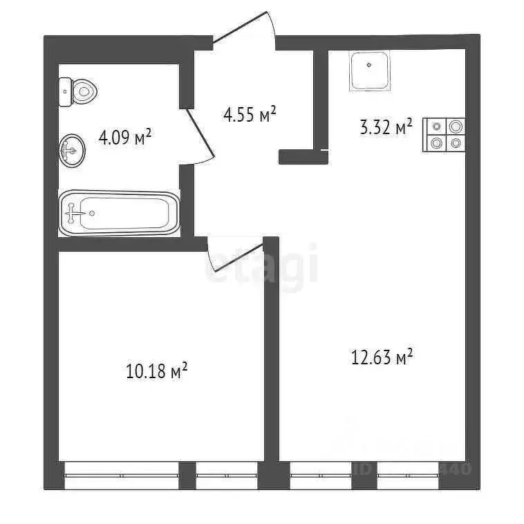 1-к кв. Тюменская область, Тюмень ул. Юрия Рогачева, 11к2 (34.77 м) - Фото 1