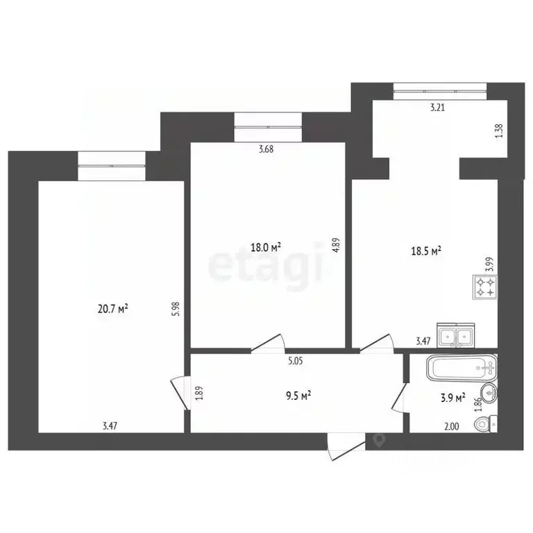 2-к кв. Ханты-Мансийский АО, Ханты-Мансийск ул. Гагарина, 141 (70.7 м) - Фото 2