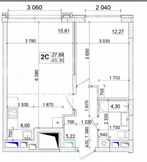 1-к кв. Кемеровская область, Кемерово ул. Сарыгина, 31к1 (45.3 м) - Фото 2
